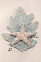 11" x 10" Aqua & White Starfish and Coral Wood Plaque