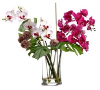 28" Faux Pink Phalaenopsis Arrangement in Glass Vase