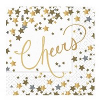 5" Square Gold Confetti Cheers Paper Beverage Napkins