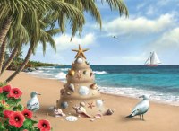 5.5" x 7.75" Box of 18 Seashell Sand Tree Christmas Greeting Cards