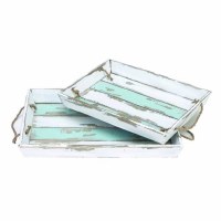 18" Large Aqua & White Rope Handled Tray