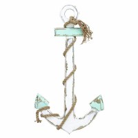 28" Aqua & White Wood Anchor with Rope