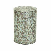 20" Round Aqua & Mother of Pearl Mosaic Stool