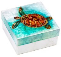 4" Square Blue Sea Turtle Capiz Shell Box