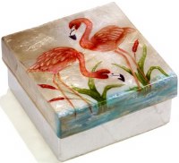 4" Square Pink Flamingos Capiz Shell Box