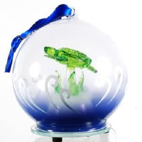 4" LED Blue Glass Ball Turtle Ornament 4" LED Blue Glass Ball Turtle Ornament