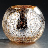 6" Round Silver & Gold Crackle Glass Ball Vase