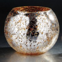 8" Round Silver & Gold Crackle Glass Ball Vase