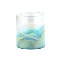 6" Iridescent Blue & Green Glass Cylinder Vase