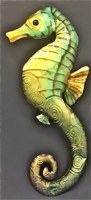 15" Green Capiz and Metal Seahorse Plaque