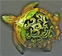 9" Green Capiz and Metal Openwork Sea Turtle Plaque