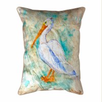 20" x 16" White Pelican on Yellow & Aqua Outdoor Pillow