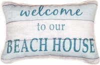 9" x 13" White Welcome to Our Beach House Wood Sign Pillow