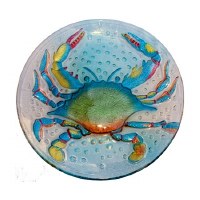12" Round Multicolor Blue Crab Fused Glass Plate