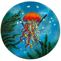 18" Round Multicolor Glass Jellyfish Bowl
