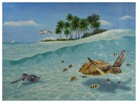 35" x 47" Island Sea Turtle Swimming Canvas