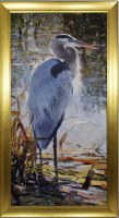 48" x 36" Solitary Blue Heron in Marsh on Gel Textured Print in Gold Frame