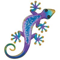 24" Purple and Blue Metal & Glass Gecko Plaque
