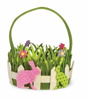 10" Green & Pink Felt Bunny Faux Basket