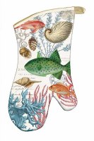 14" Multicolor Sea Life Quilted Cotton Oven Mitt 14" Multicolor Sea Life Quilted Cotton Oven Mitt