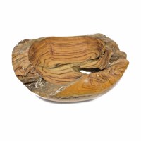 12" Rustic Wooden Teak Natural Hand Carved Short Bowl