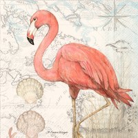 5" Square White and Coral Flamingo Atlas Beverage Napkins