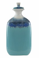 21" Blue Ombre Drip Ceramic Jar with Lid