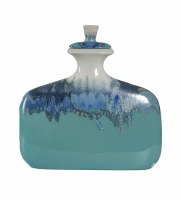15" Blue Ombre Drip Ceramic Jar with Lid