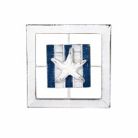 8" Square Distressed White and Blue Finish Wooden Starfish Window Plaque