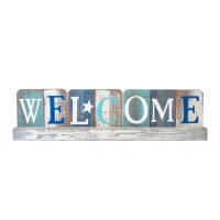 4" x 17" Blue Rustic Wooden Welcome Plaque