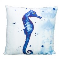 16" x 16" White & Navy Blue Decorative Seahorse Pillow