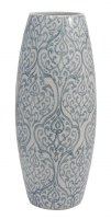16" Blue and White Patterned Ceramic Vase