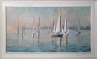 31" x 55" Misty Sailboats Gel Textured Print with No Glass
