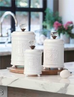 10" Set of 3 White Vintage Ceramic Glass Knob Canisters by Mud Pie 10" Set of 3 White Vintage Ceramic Glass Knob Canisters by Mud Pie