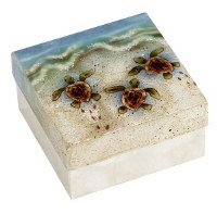 4" Square Brown Capiz Baby Sea Turtle Box