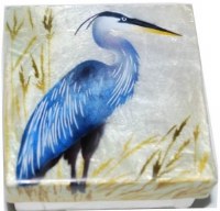 3" Square Blue Heron Capiz Box