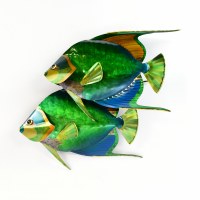 14" Green Multicolor Metal Queen Angelfish Pair Coastal Wall Art Plaque