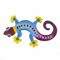 12" Red and Blue Metal Gecko Wall Art Plaque