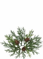 1.5" Faux Green Arborvitae Candle Ring with Pinecones