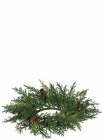 4" Faux Green Arborvitae Candle Ring with Pinecones