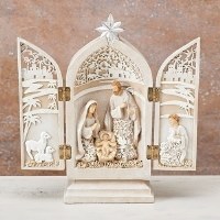 9" Distressed White Carved Holy Family Nativity 9" Distressed White Carved Holy Family Nativity