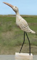 15" Beige Carved Wood Head Up Beach Bird
