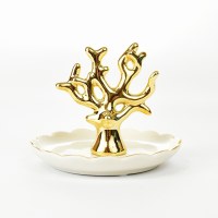 4" White Ceramic and Gold Coral Ring Holder