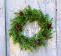 6.5" Opening Faux Green White Spruce With Pinecones Candle Ring