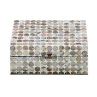 8" Wood Inlaid Dark Mother of Pearl Discs Box