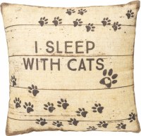 12" Square Rustic Beige I Sleep with Cats Pillow