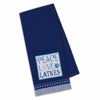 28" x 18" Blue Embroidered Peace Love Latkes Kitchen Towel 28" x 18" Blue Embroidered Peace Love Latkes Kitchen Towel
