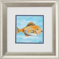 13" Square Orange Fish Framed Print Under Glass