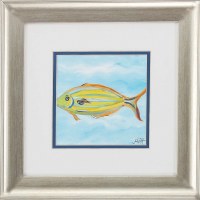 13" Square Yellow Fish Framed Print Under Glass