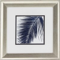 13" Square Indigo Palm 1 Silver Framed Print Under Glass